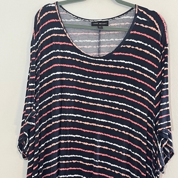 Lane Bryant Striped Midi Dress 38 Blue Retro Boho Western Skater Preppy Artsy - Picture 4 of 14